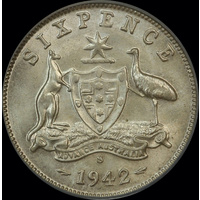 1942-S Sixpence Choice Unc (PCGS MS64)