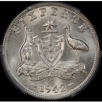1942-D Sixpence Gem Unc (PCGS MS65)