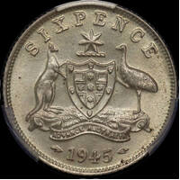 1945 Sixpence Choice Unc (PCGS MS64)