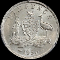 1950 Sixpence Choice Unc (PCGS MS64)