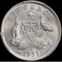 1951 Sixpence Gem Unc (PCGS MS65)