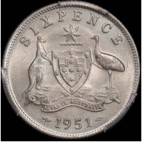 1951 Sixpence Unc (PCGS MS62)