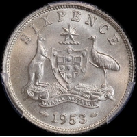 1953 Sixpence Choice Unc (PCGS MS63)