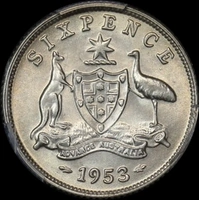 1953 Sixpence PCGS MS62