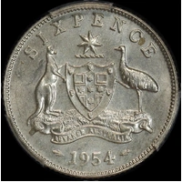 1954 Sixpence Choice Unc (PCGS MS64)