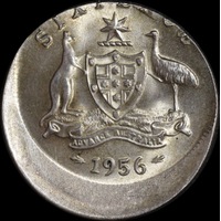 1956 Sixpence 5mm Offstrike Error about Unc