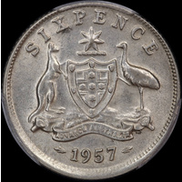 1957 Sixpence Unc (PCGS MS62)