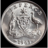 1961 Sixpence Gem Unc (PCGS MS65)