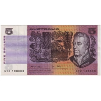 1979 $5 Note Knight/Stone R207 Fancy Serial NYK 100000 Extremely Fine 