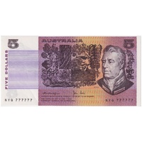 1979 $5 Note Knight/Stone R207 good EF - Solid Serial Number NYQ 777777