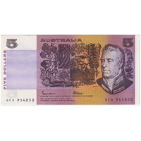1985 $5 Note OCR-B Johnston/Fraser QFA Last Prefix R209aL about Uncirculated