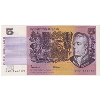 1985 $5 Note OCR-B Serials Side Thread Johnston/Fraser Wet Ink Transfer Error R209A Extremely Fine