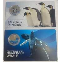 2023 Coloured 50 Cent Pair Uncirculated Emperor Penguin & Humpback Whale