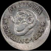 1954 Shilling 4mm Offstrike Error about Unc