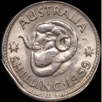 1959 Shilling Offstrike Error about Unc