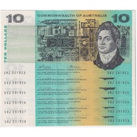 1972 $10 Consecutive Run of 6 Notes Commonwealth of Australia Phillips/Wheeler R304 good EF