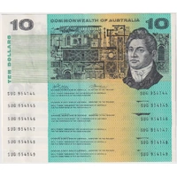1972 $10 Consecutive Run of 6 Notes Commonwealth of Australia Phillips/Wheeler R304 Extremely Fine