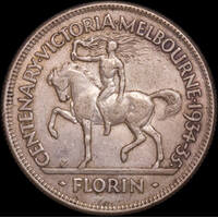 1934/5 Florin Melbourne Centenary about EF
