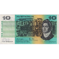 1979 $10 Note OCR-B Serials Side Thread Knight/Stone R307B Extremely Fine Repeater Serial Number