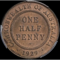 1929 Halfpenny Choice Unc (MS63RB)