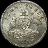 1924 Threepence Choice Unc (PCGS MS63)