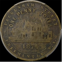 1874 Henderson Copper One Penny Token A#218 PCGS VF20