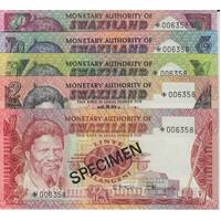 1978 Swaziland Four Note Specimen Set Pick Cs1 Unc