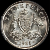 1921 Threepence Gem Unc (PCGS MS66)