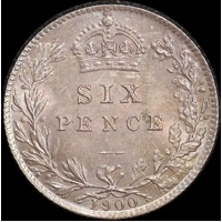 1900 Silver Sixpence Victoria S#3941 Choice Unc