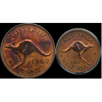 1962 Perth Proof Copper Pair 1d - 1/2d PCGS PR64-65RB