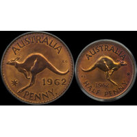 1962 Perth Proof Copper Pair 1d - 1/2d PCGS PR66RB