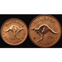 1961 Perth Proof Copper Pair (Penny and Halfpenny) about FDC