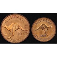 1963 Perth Proof Copper Pair (Penny and Halfpenny) about FDC