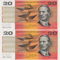 1968 $20 Note Consecutive Pair Coombs/Randall R402 Uncirculated