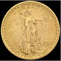 United States 1908 Gold 20 Dollar Double Eagle about Unc