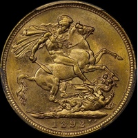 1892 Melbourne Jubilee Head Sovereign Unc (PCGS MS61)