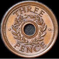 1942 Threepence Internment Token Unc (MS 62RB)