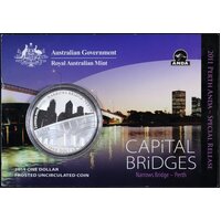2011 Silver One Dollar Frosted Unc Coin Capital Bridges - Perth Narrows