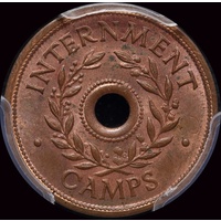 1942 One Shilling Internment Token Choice Unc (PCGS MS 64RB)
