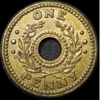 1942 One Penny Internment Token Extremely Fine