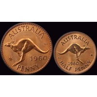 1960 Perth Proof Copper Pair (Penny and Halfpenny) about FDC