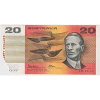 1985 $20 Note OCR-B Serials Side Thread Flap Error Johnston/Fraser R409A about EF