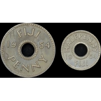 Fiji 1954 Copper Nickel Proof Pair Penny/Halfpenny PCGS PR65
