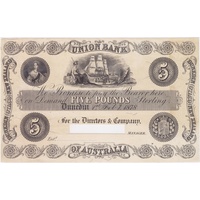 Union Bank of Australia (Dunedin) 1878 5 Pound Unissued Printer's Proof P# S.352 good EF