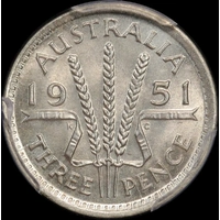 1951 Threepence Gem Unc (PCGS MS65)