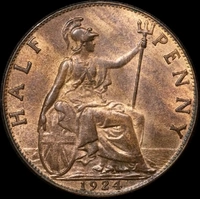 1924 Copper Halfpenny George V S# 4056 Uncirculated