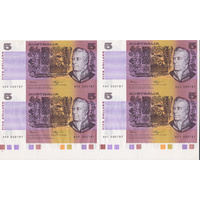 1990 Five Dollars Uncut Block of Four Fraser Higgins