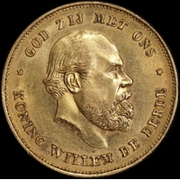 Netherlands 1875 Gold 10 Guilders KM# 105 about Unc