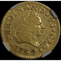 Spain 1752-M Gold 1/2 Escudo KM# 378 NGC VF25