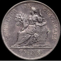Guatemala 1894 Silver Peso KM# 210 good EF